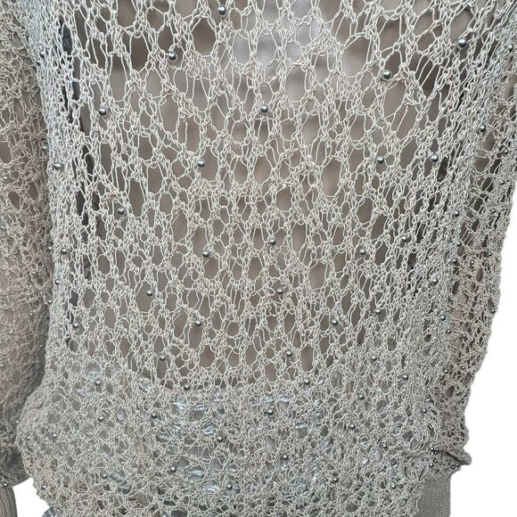 NWT Zara Open Knit Metallic Pompom Sweater Beige Gold Size - Picture 6 of 15